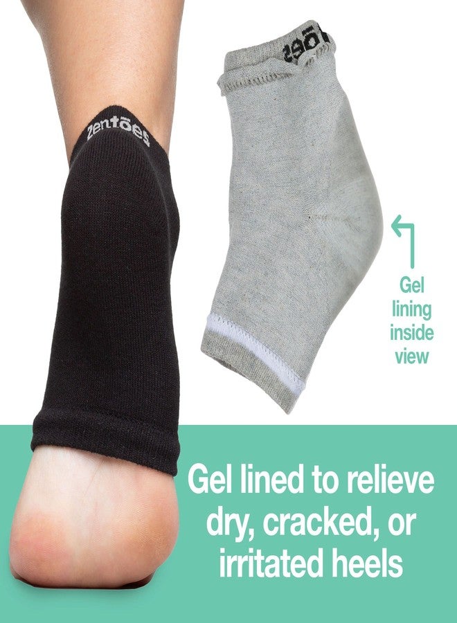 ZenToes Men's Moisturizing Cotton Sleep Socks with Vitamin E, Olive Oil and Jojoba Seed Oil to Soften and Hydrate Dry Cracked Heels (Regular, Gray and Black) - Image 3